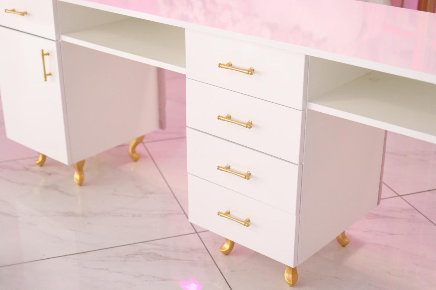Deluxe Double Nail Desk - Pink