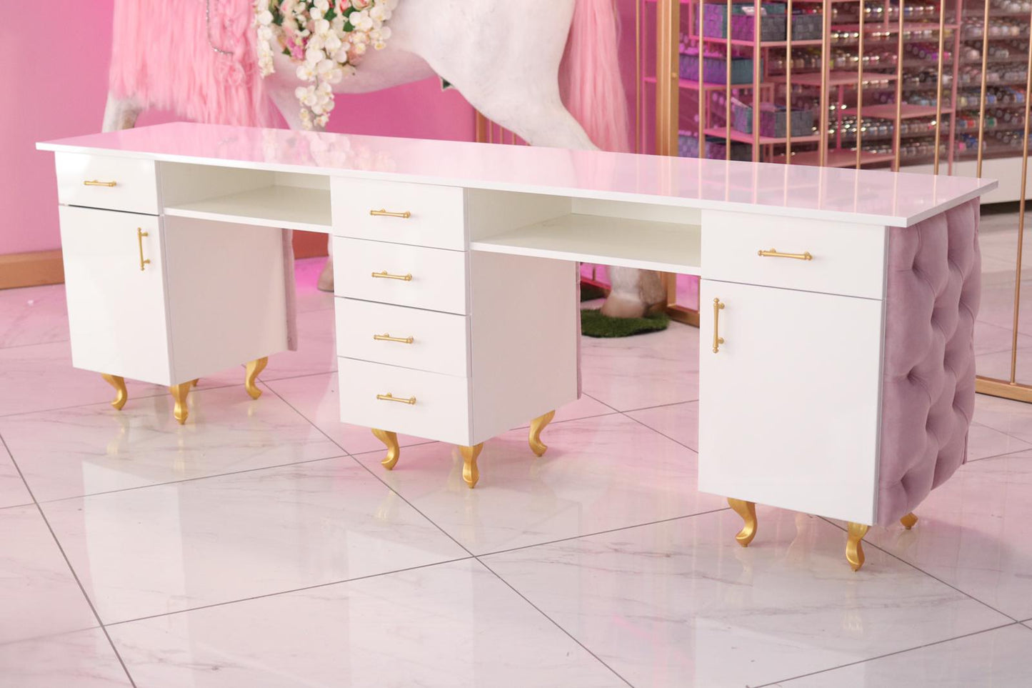 Deluxe Double Nail Desk - Pink